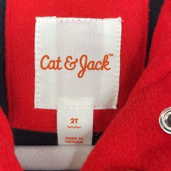 Cat & Jack Red Button Front Jacket Black Faux Fur Lined Hood toddler girl sz 2T - Picture 4 of 6